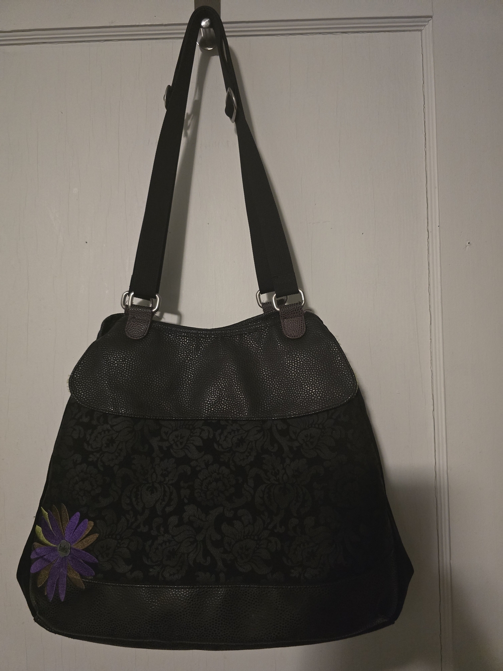Haiku Black Floral Jacqard Shoulder Bag Large